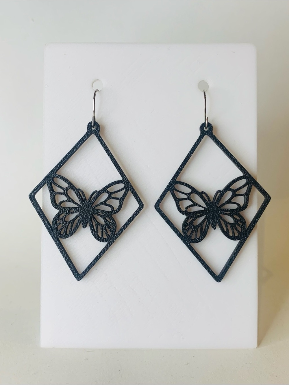 Black Butterfly Cutout Diamond Hoop Earrings - Women Accessories